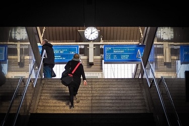 Going up stairs to train platform